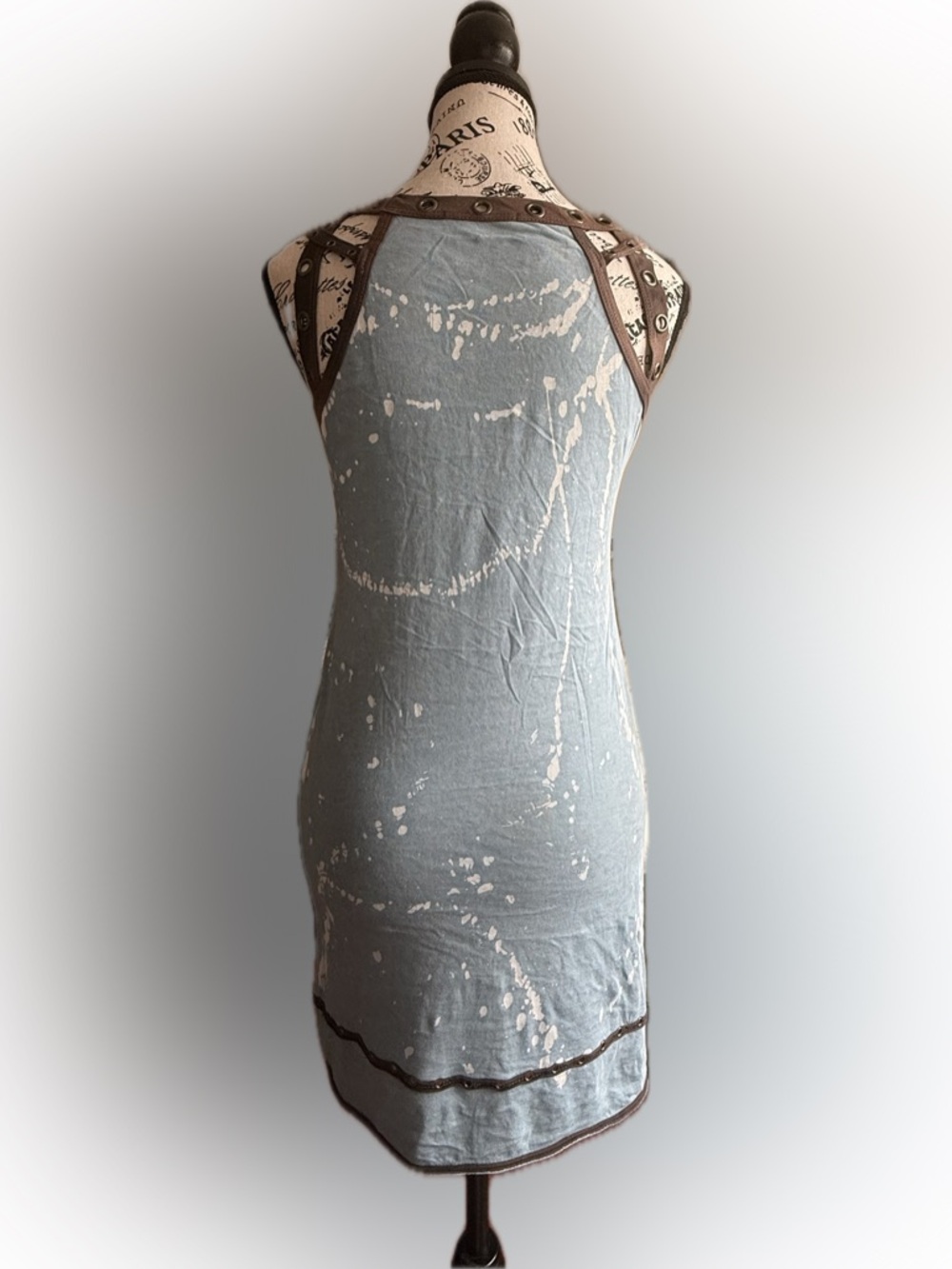 Blue Graphic Lace-Up Mini Dress with Brown Eyelet Detail - Picture 3 of 5